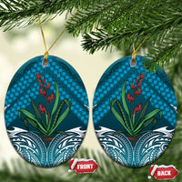 Rongoa Maori New Zealand Harakeke Ceramic Ornament NZ Weaving Pattern Dark Teal LT14 Oval Dark Teal - Polynesian Pride