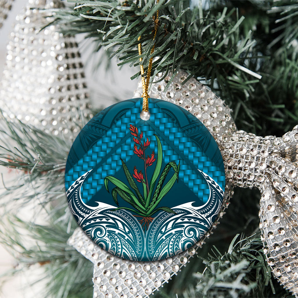 Rongoa Maori New Zealand Harakeke Ceramic Ornament NZ Weaving Pattern Dark Teal LT14 - Polynesian Pride