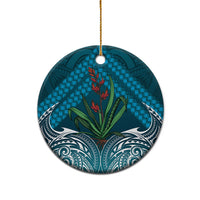 Rongoa Maori New Zealand Harakeke Ceramic Ornament NZ Weaving Pattern Dark Teal LT14 - Polynesian Pride
