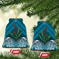 Rongoa Maori New Zealand Harakeke Ceramic Ornament NZ Weaving Pattern Dark Teal LT14 Bell Flake Dark Teal - Polynesian Pride