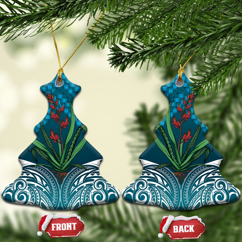 Rongoa Maori New Zealand Harakeke Ceramic Ornament NZ Weaving Pattern Dark Teal LT14 Christmas Tree Dark Teal - Polynesian Pride