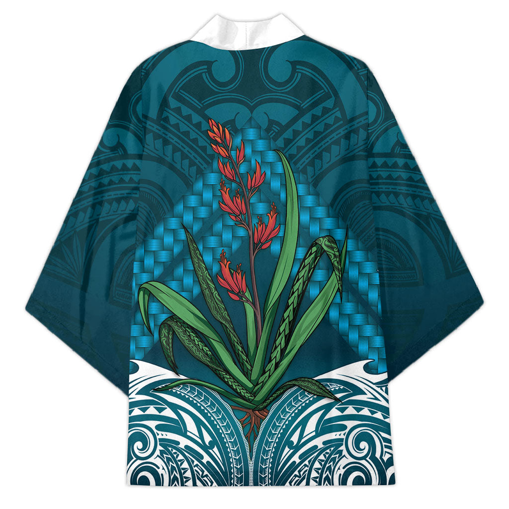 Rongoa Maori New Zealand Harakeke Kimono NZ Weaving Pattern Dark Teal LT14 - Polynesian Pride