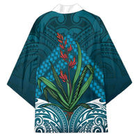Rongoa Maori New Zealand Harakeke Kimono NZ Weaving Pattern Dark Teal LT14 - Polynesian Pride