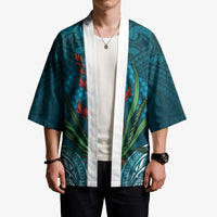 Rongoa Maori New Zealand Harakeke Kimono NZ Weaving Pattern Dark Teal LT14 - Polynesian Pride
