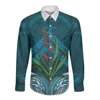 Rongoa Maori New Zealand Harakeke Long Sleeve Button Shirt NZ Weaving Pattern Dark Teal LT14 Unisex Dark Teal - Polynesian Pride