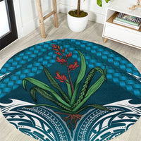 Rongoa Maori New Zealand Harakeke Round Carpet NZ Weaving Pattern Dark Teal LT14 Dark Teal - Polynesian Pride