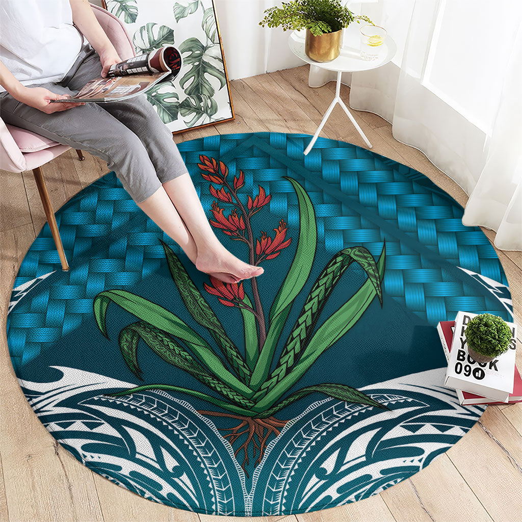 Rongoa Maori New Zealand Harakeke Round Carpet NZ Weaving Pattern Dark Teal LT14 - Polynesian Pride