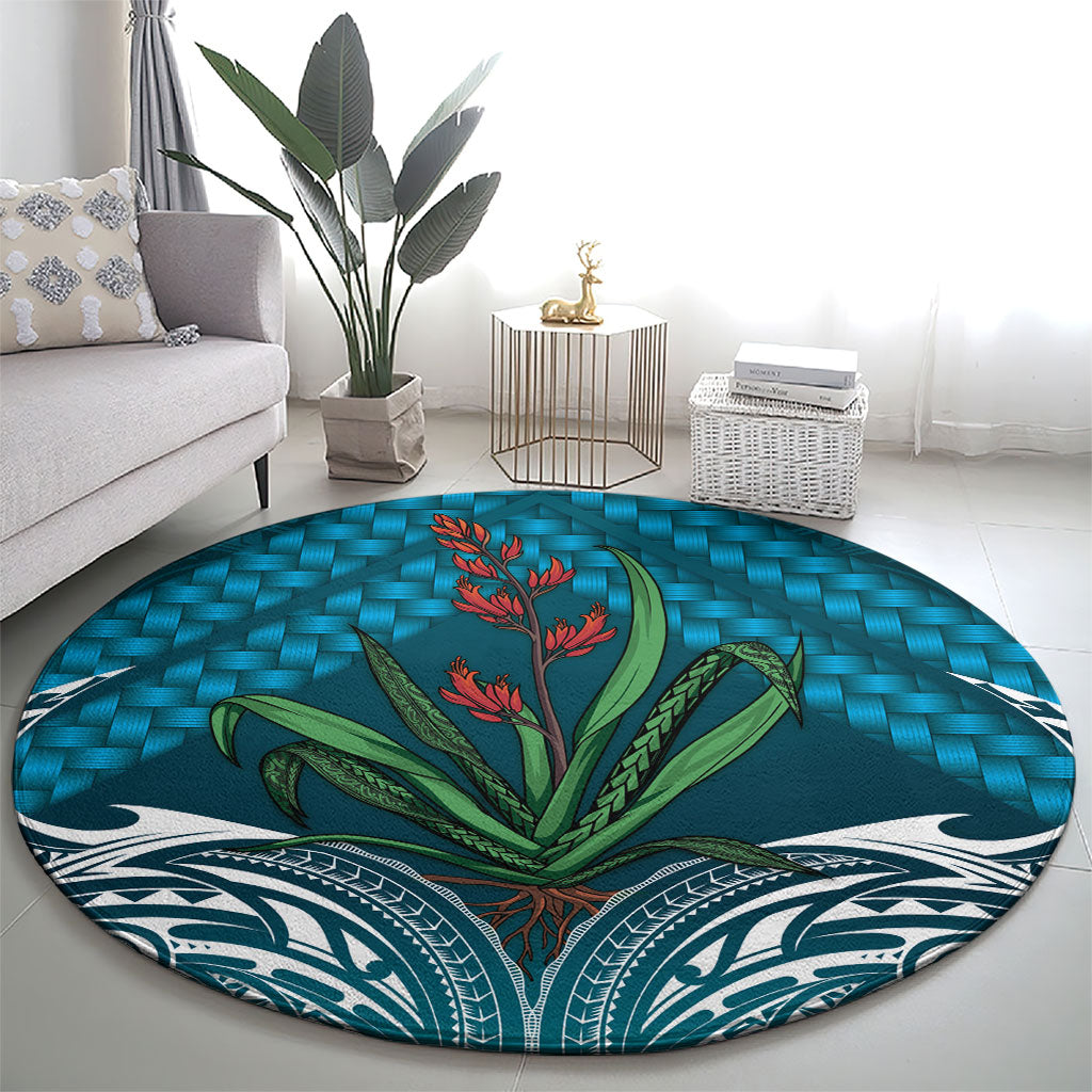 Rongoa Maori New Zealand Harakeke Round Carpet NZ Weaving Pattern Dark Teal LT14 - Polynesian Pride