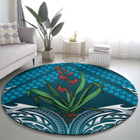 Rongoa Maori New Zealand Harakeke Round Carpet NZ Weaving Pattern Dark Teal LT14 - Polynesian Pride