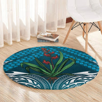 Rongoa Maori New Zealand Harakeke Round Carpet NZ Weaving Pattern Dark Teal LT14 - Polynesian Pride