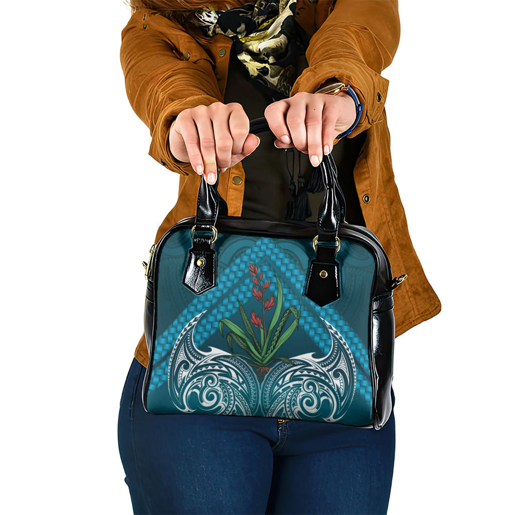 Rongoa Maori New Zealand Harakeke Shoulder Handbag NZ Weaving Pattern Dark Teal LT14 One Size Dark Teal - Polynesian Pride