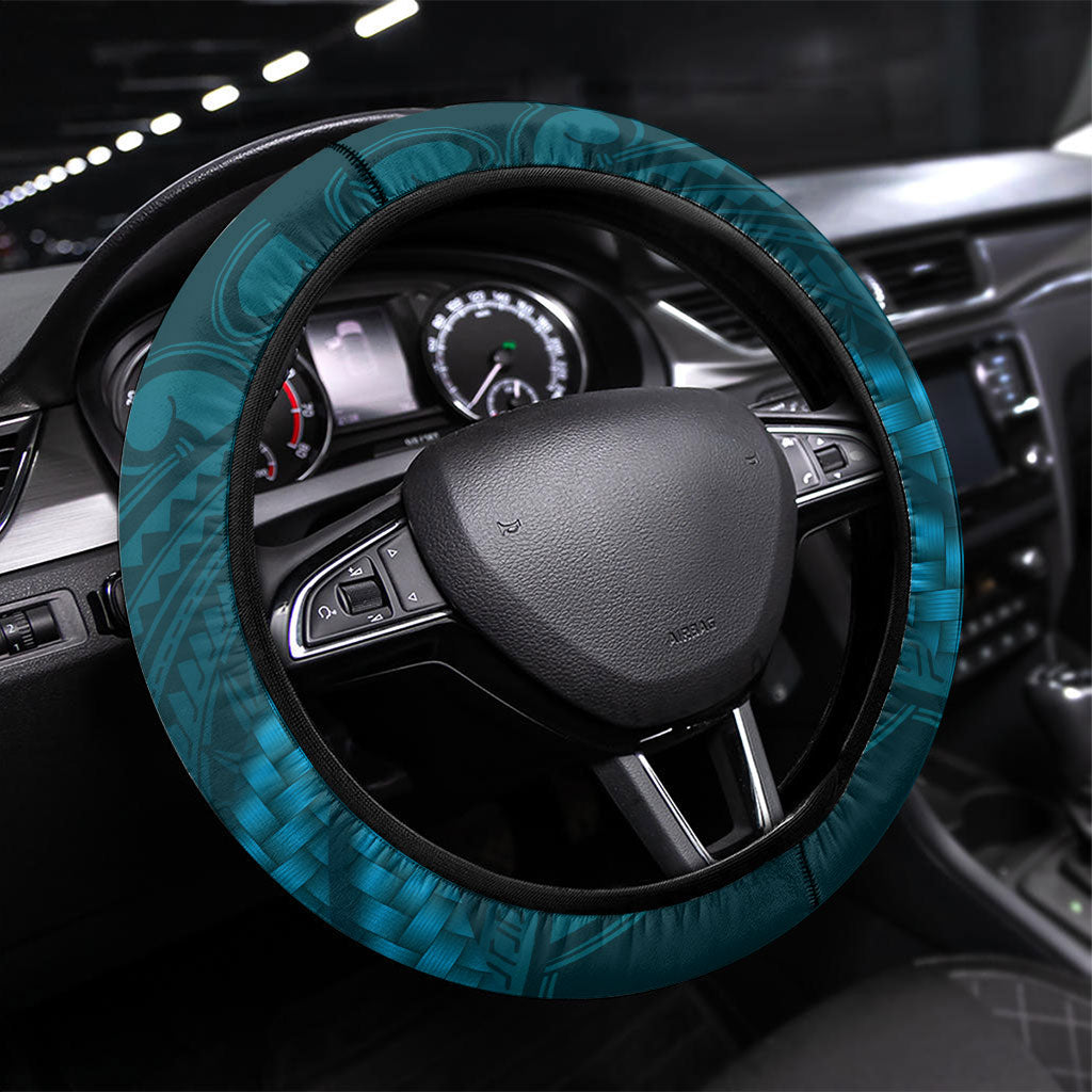 Rongoa Maori New Zealand Harakeke Steering Wheel Cover NZ Weaving Pattern Dark Teal LT14 Universal Fit Dark Teal - Polynesian Pride