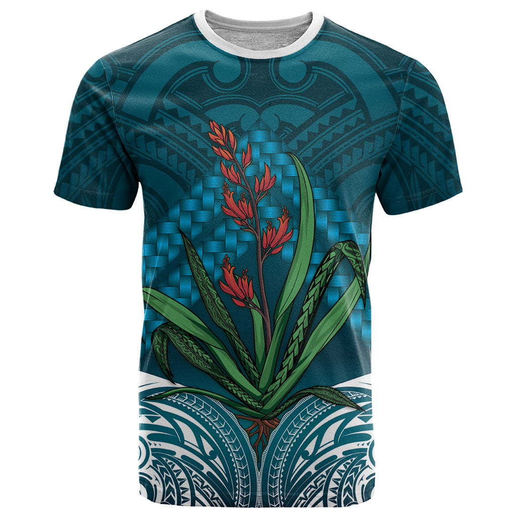 Rongoa Maori New Zealand Harakeke T Shirt NZ Weaving Pattern Dark Teal LT14 Dark Teal - Polynesian Pride