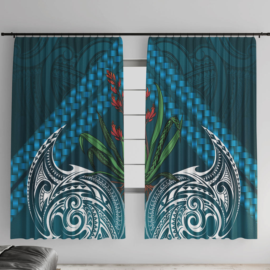 Rongoa Maori New Zealand Harakeke Window Curtain NZ Weaving Pattern Dark Teal LT14 With Hooks Dark Teal - Polynesian Pride