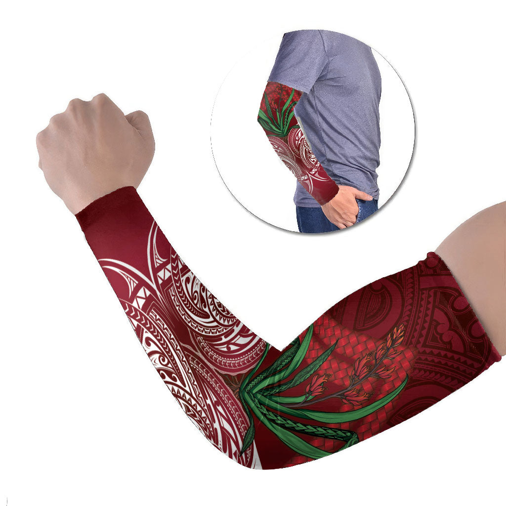 Rongoa Maori New Zealand Harakeke Arm Sleeves NZ Weaving Pattern Red LT14 Set of 2 Red - Polynesian Pride