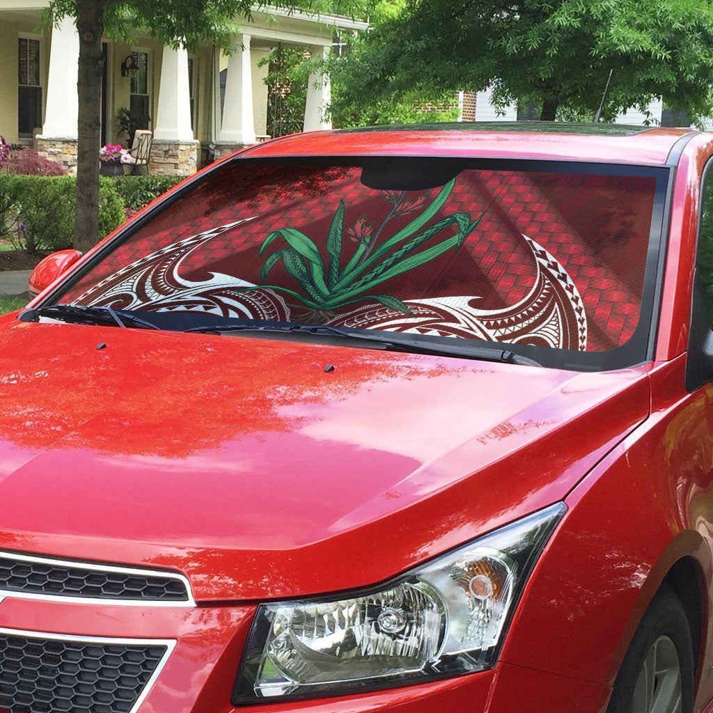Rongoa Maori New Zealand Harakeke Auto Sun Shade NZ Weaving Pattern Red LT14 - Polynesian Pride