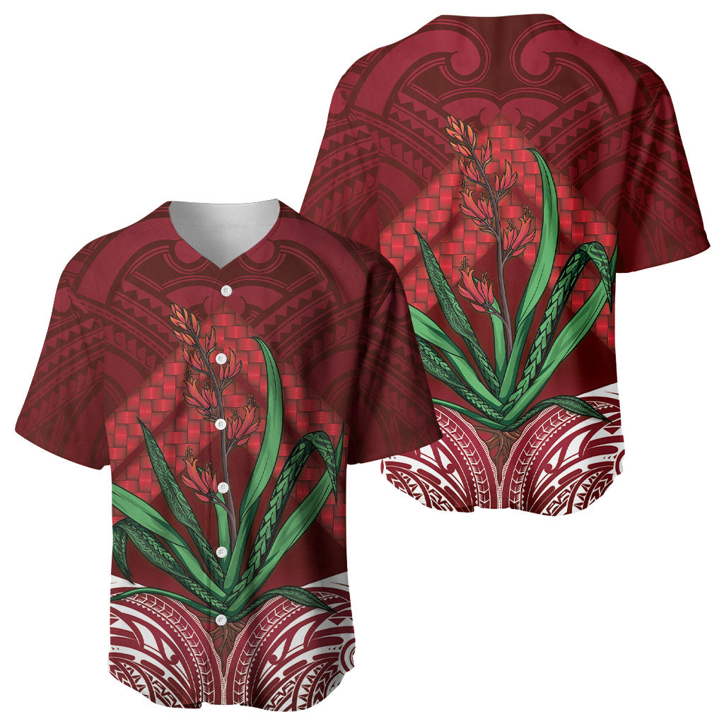 Rongoa Maori New Zealand Harakeke Baseball Jersey NZ Weaving Pattern Red LT14 - Polynesian Pride