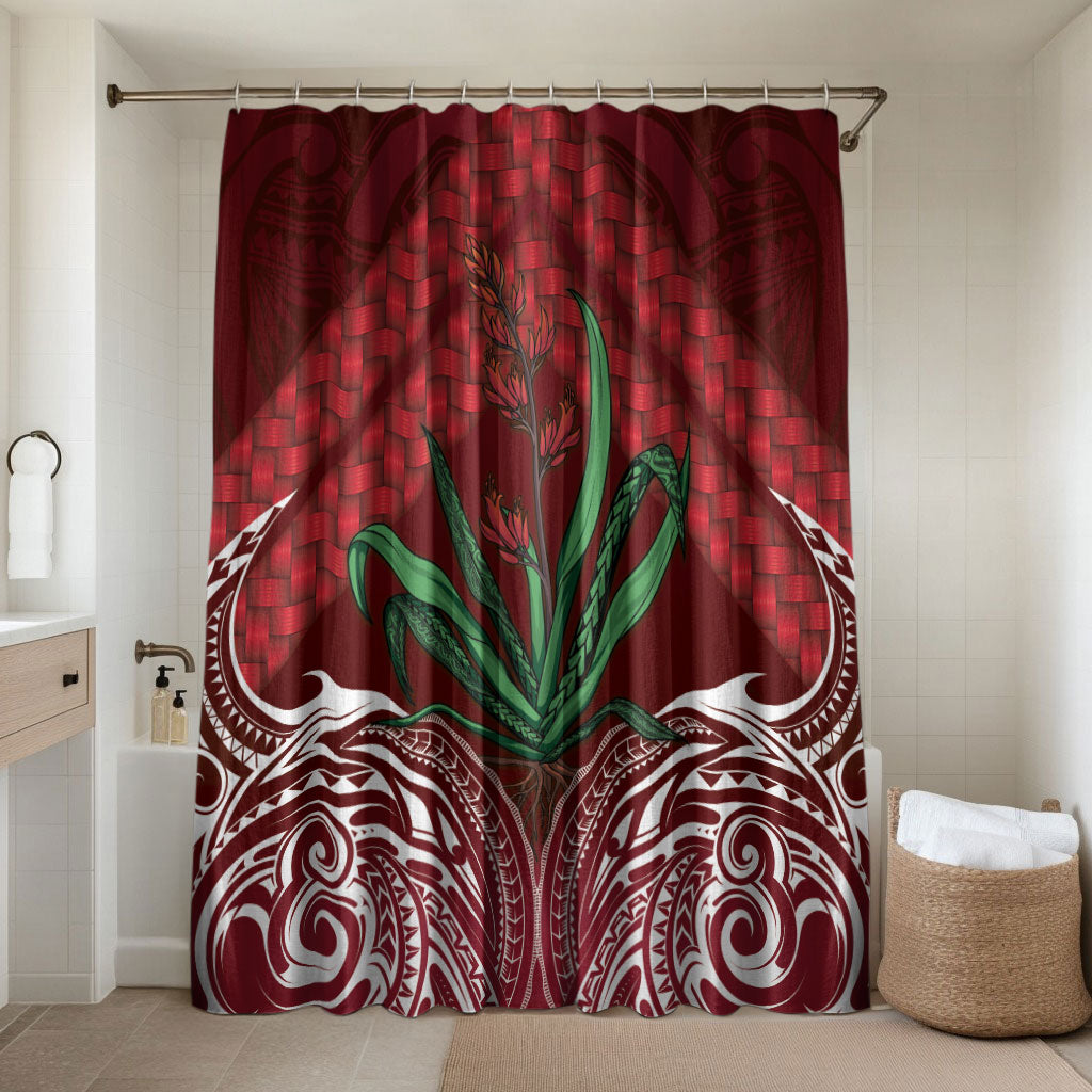 Rongoa Maori New Zealand Harakeke Bathroom Set NZ Weaving Pattern Red LT14 Shower Curtain Only Red - Polynesian Pride