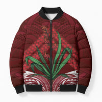 Rongoa Maori New Zealand Harakeke Bomber Puffer Jacket NZ Weaving Pattern Red LT14 Unisex Red - Polynesian Pride