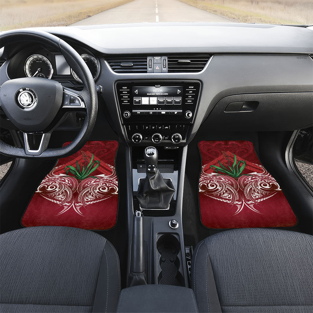 Rongoa Maori New Zealand Harakeke Car Mats NZ Weaving Pattern Red LT14 Set 2pcs - Front Red - Polynesian Pride