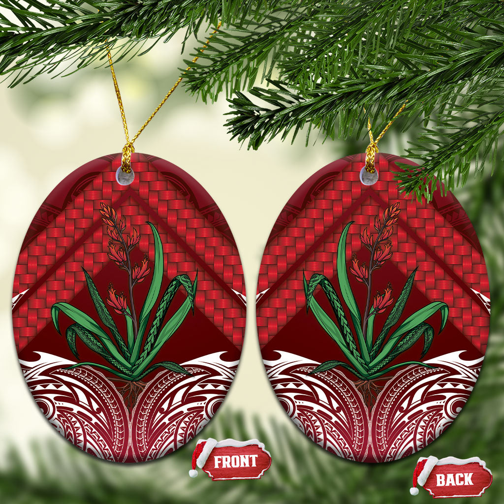 Rongoa Maori New Zealand Harakeke Ceramic Ornament NZ Weaving Pattern Red LT14 Oval Red - Polynesian Pride