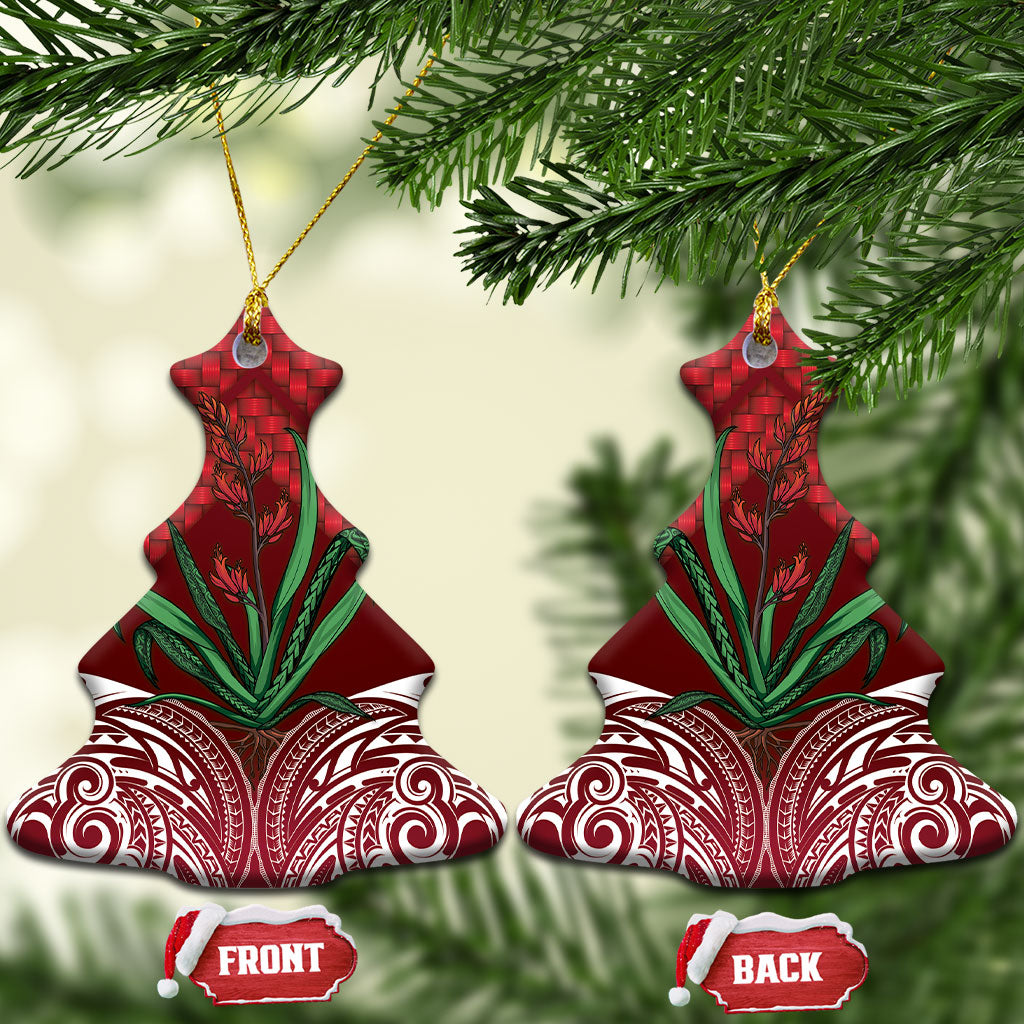 Rongoa Maori New Zealand Harakeke Ceramic Ornament NZ Weaving Pattern Red LT14 Christmas Tree Red - Polynesian Pride