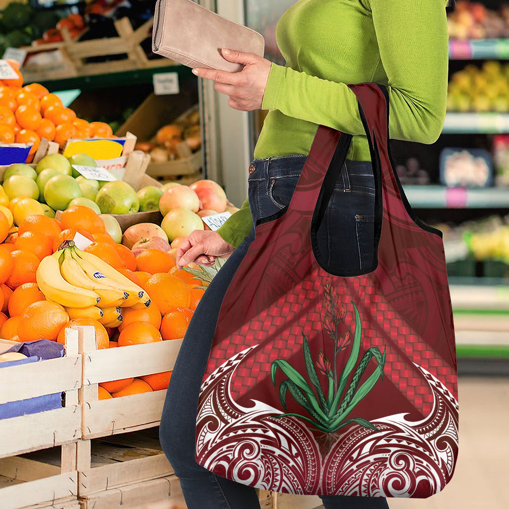 Rongoa Maori New Zealand Harakeke Grocery Bag NZ Weaving Pattern Red LT14 - Polynesian Pride