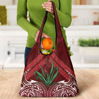 Rongoa Maori New Zealand Harakeke Grocery Bag NZ Weaving Pattern Red LT14 - Polynesian Pride