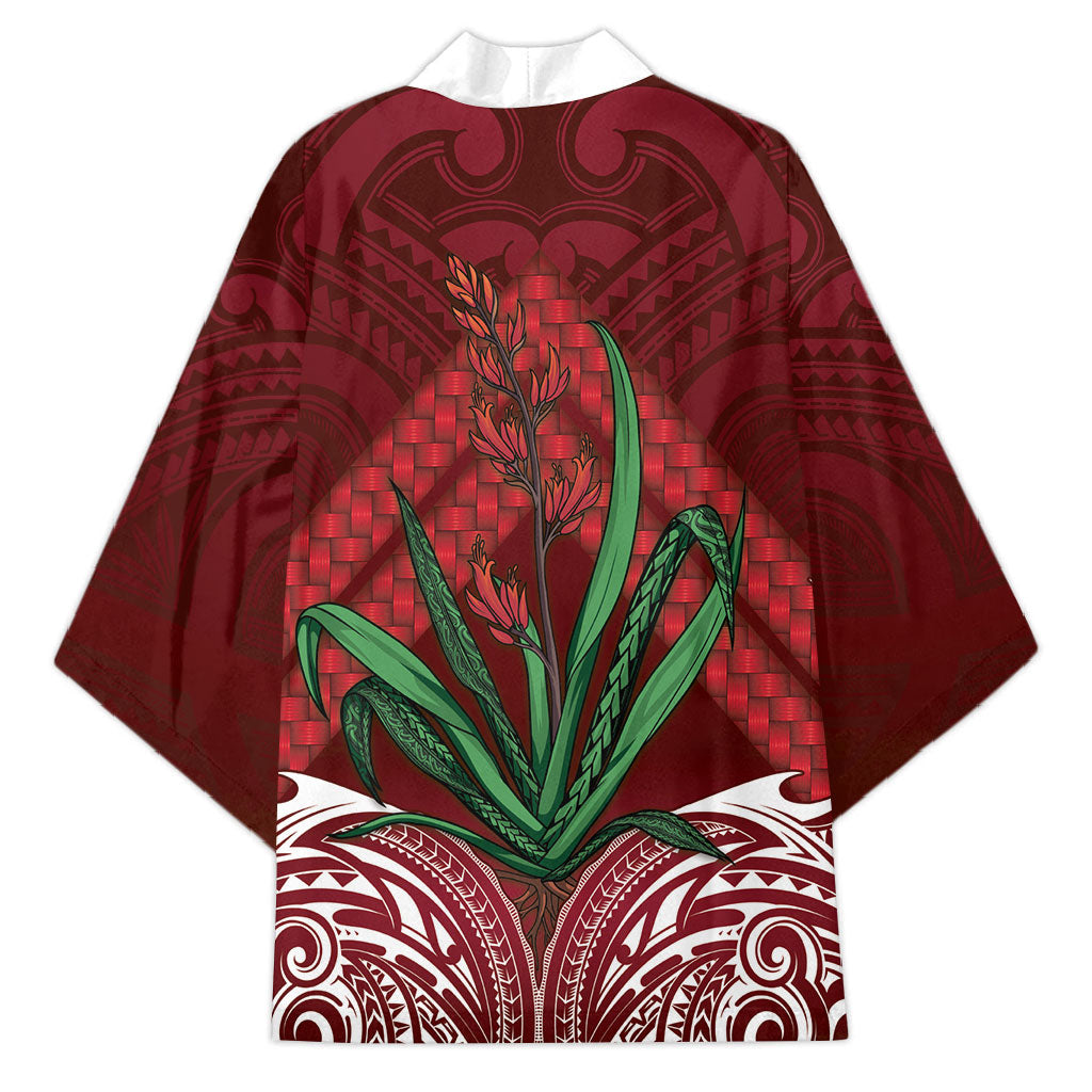 Rongoa Maori New Zealand Harakeke Kimono NZ Weaving Pattern Red LT14 - Polynesian Pride