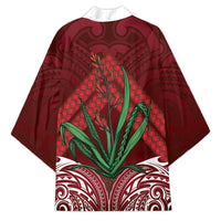 Rongoa Maori New Zealand Harakeke Kimono NZ Weaving Pattern Red LT14 - Polynesian Pride