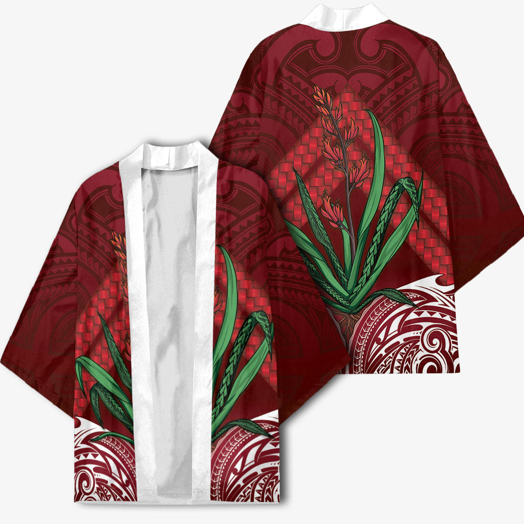 Rongoa Maori New Zealand Harakeke Kimono NZ Weaving Pattern Red LT14 - Polynesian Pride