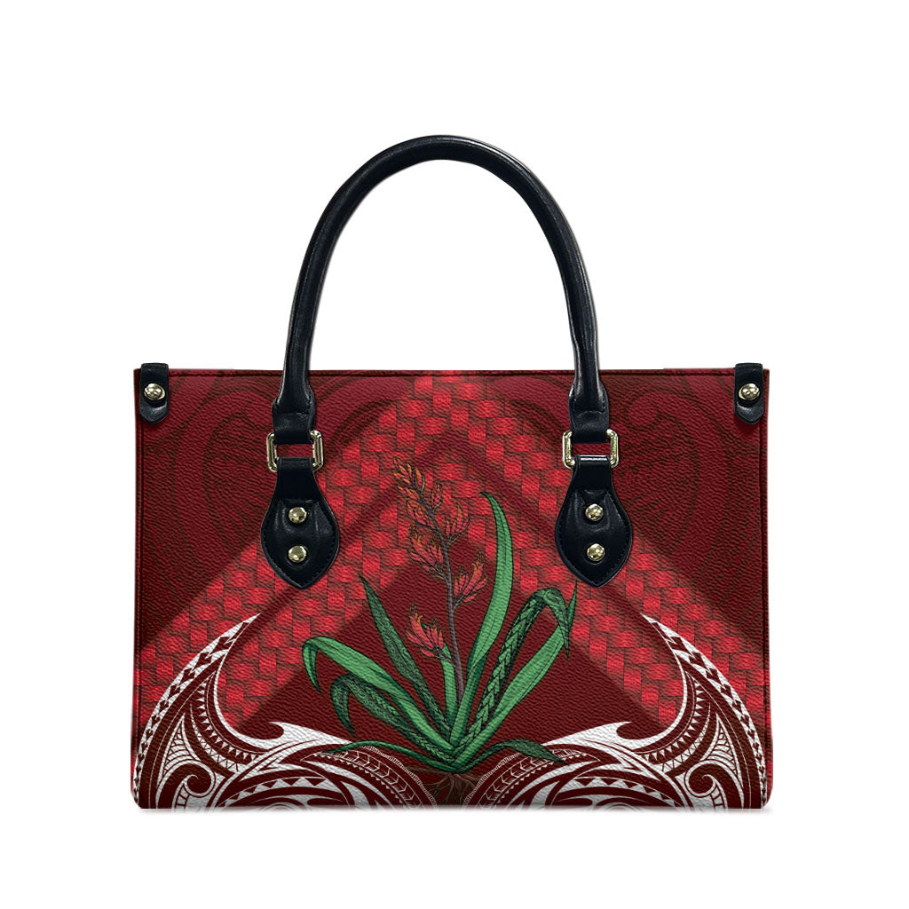 Rongoa Maori New Zealand Harakeke Leather Bag NZ Weaving Pattern Red LT14 - Polynesian Pride