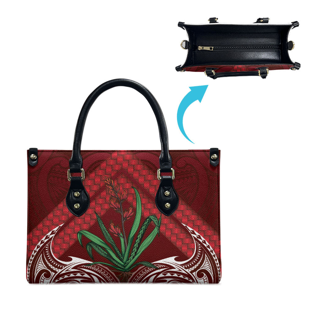 Rongoa Maori New Zealand Harakeke Leather Bag NZ Weaving Pattern Red LT14 - Polynesian Pride