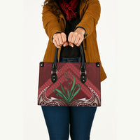 Rongoa Maori New Zealand Harakeke Leather Bag NZ Weaving Pattern Red LT14 - Polynesian Pride
