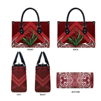Rongoa Maori New Zealand Harakeke Leather Bag NZ Weaving Pattern Red LT14 - Polynesian Pride