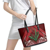 Rongoa Maori New Zealand Harakeke Leather Tote Bag NZ Weaving Pattern Red LT14 - Polynesian Pride
