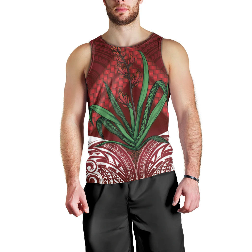 Rongoa Maori New Zealand Harakeke Men Tank Top NZ Weaving Pattern Red LT14 - Polynesian Pride