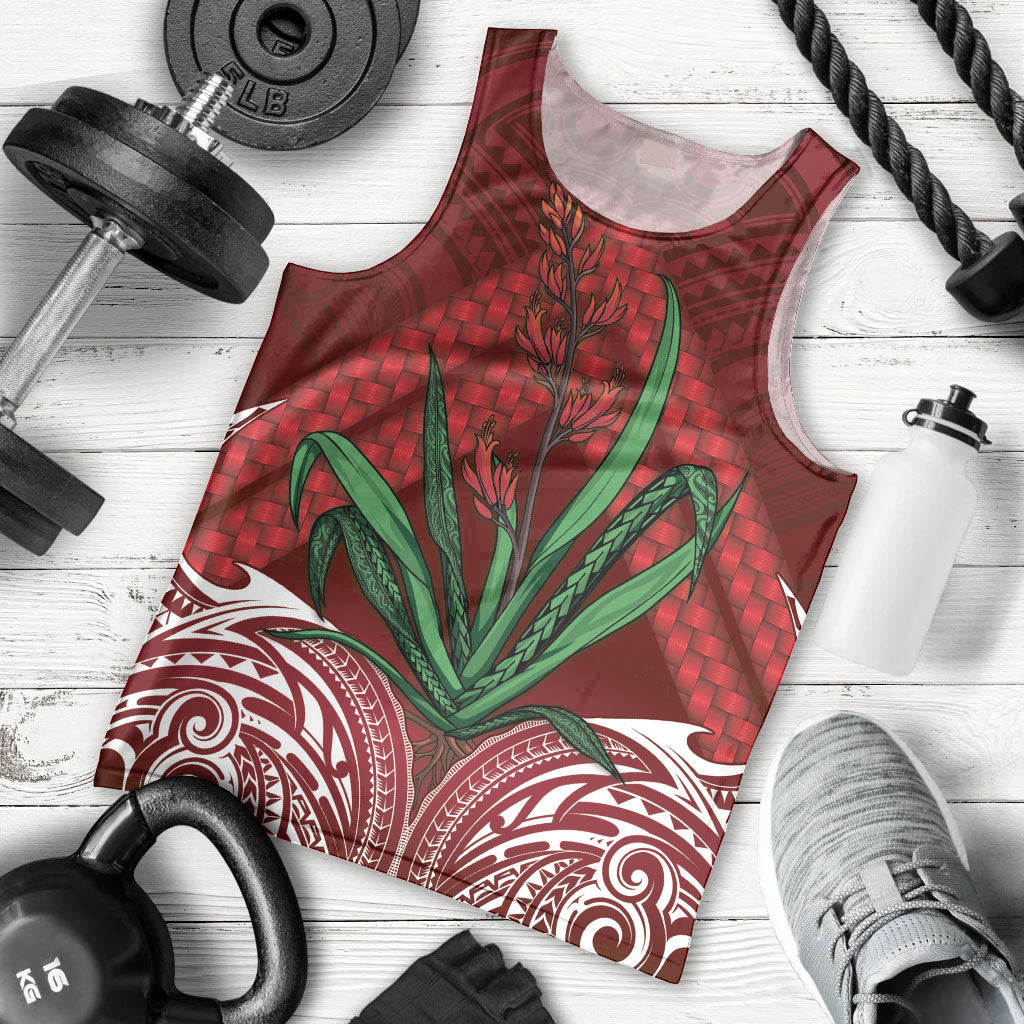 Rongoa Maori New Zealand Harakeke Men Tank Top NZ Weaving Pattern Red LT14 - Polynesian Pride