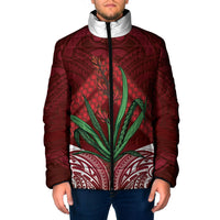 Rongoa Maori New Zealand Harakeke Padded Jacket NZ Weaving Pattern Red LT14 Men Red - Polynesian Pride