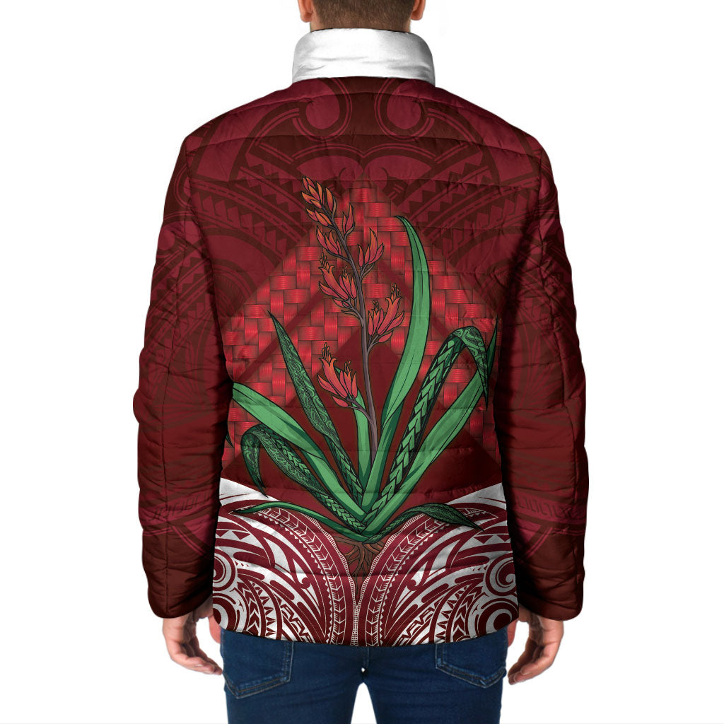 Rongoa Maori New Zealand Harakeke Padded Jacket NZ Weaving Pattern Red LT14 - Polynesian Pride