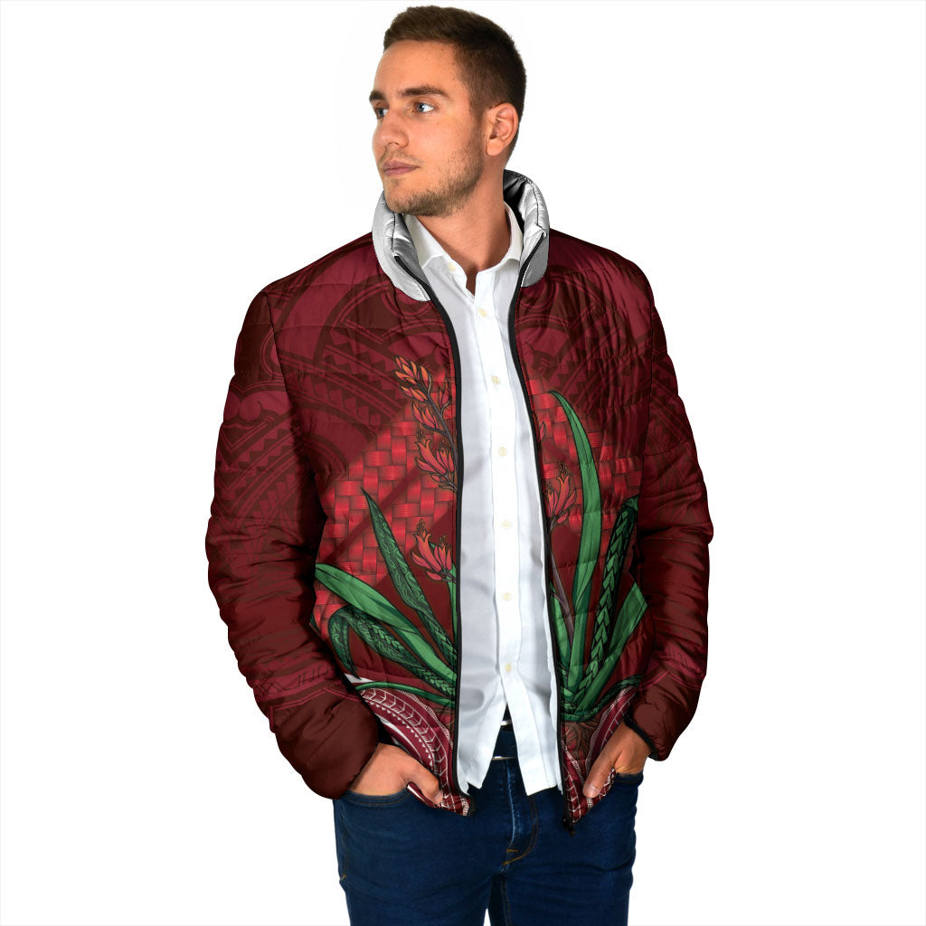 Rongoa Maori New Zealand Harakeke Padded Jacket NZ Weaving Pattern Red LT14 - Polynesian Pride