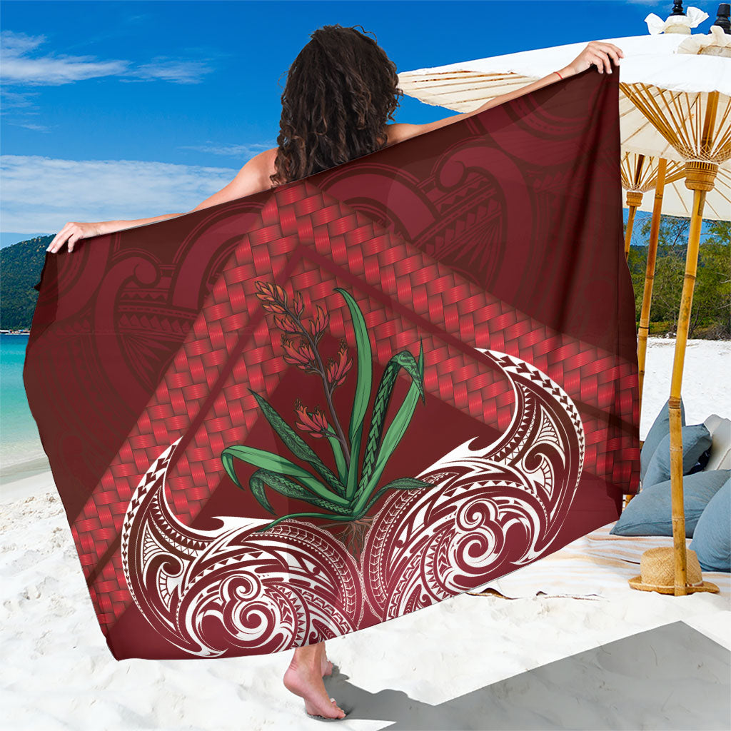 Rongoa Maori New Zealand Harakeke Sarong NZ Weaving Pattern Red LT14 One Size 44 x 66 inches Red - Polynesian Pride