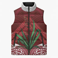 Rongoa Maori New Zealand Harakeke Sleeveless Puffer Jacket NZ Weaving Pattern Red LT14 Unisex Red - Polynesian Pride