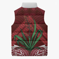 Rongoa Maori New Zealand Harakeke Sleeveless Puffer Jacket NZ Weaving Pattern Red LT14 - Polynesian Pride