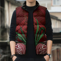 Rongoa Maori New Zealand Harakeke Sleeveless Puffer Jacket NZ Weaving Pattern Red LT14 - Polynesian Pride