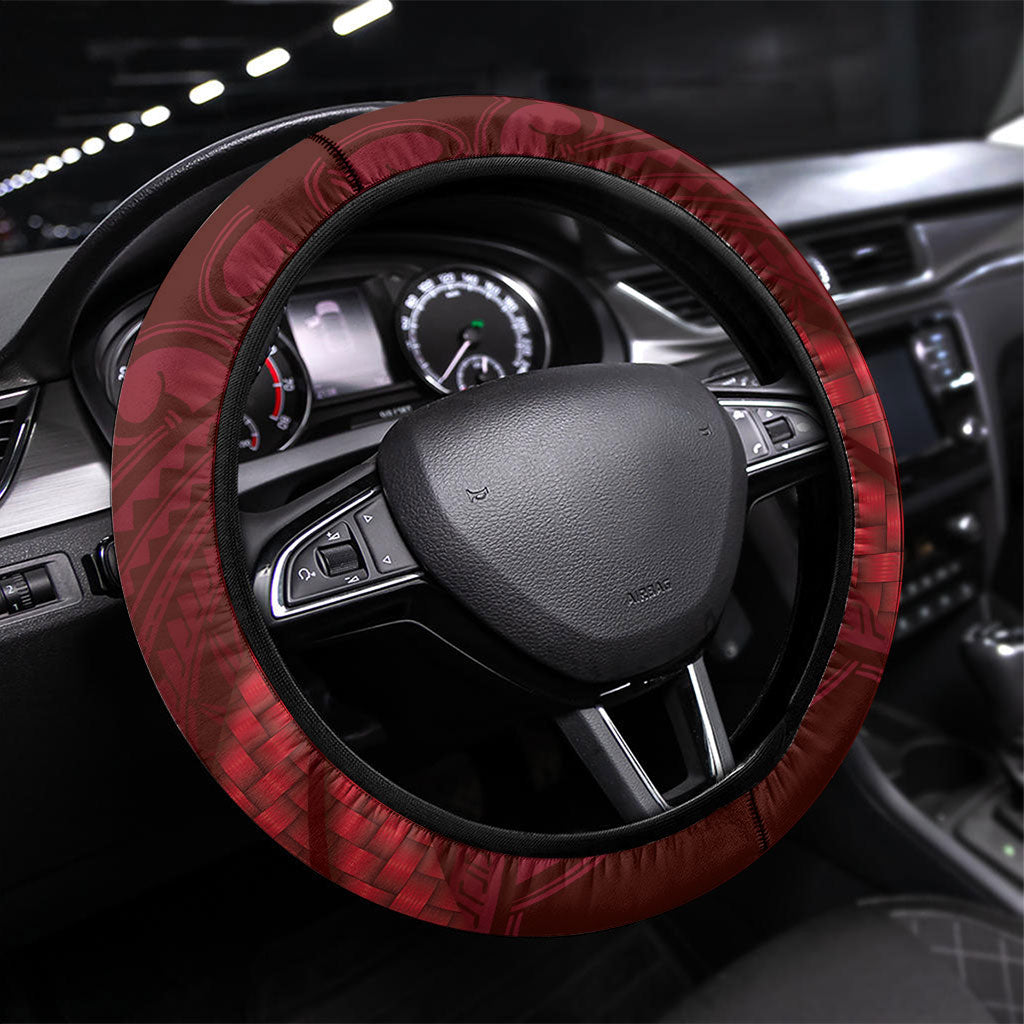 Rongoa Maori New Zealand Harakeke Steering Wheel Cover NZ Weaving Pattern Red LT14 Universal Fit Red - Polynesian Pride
