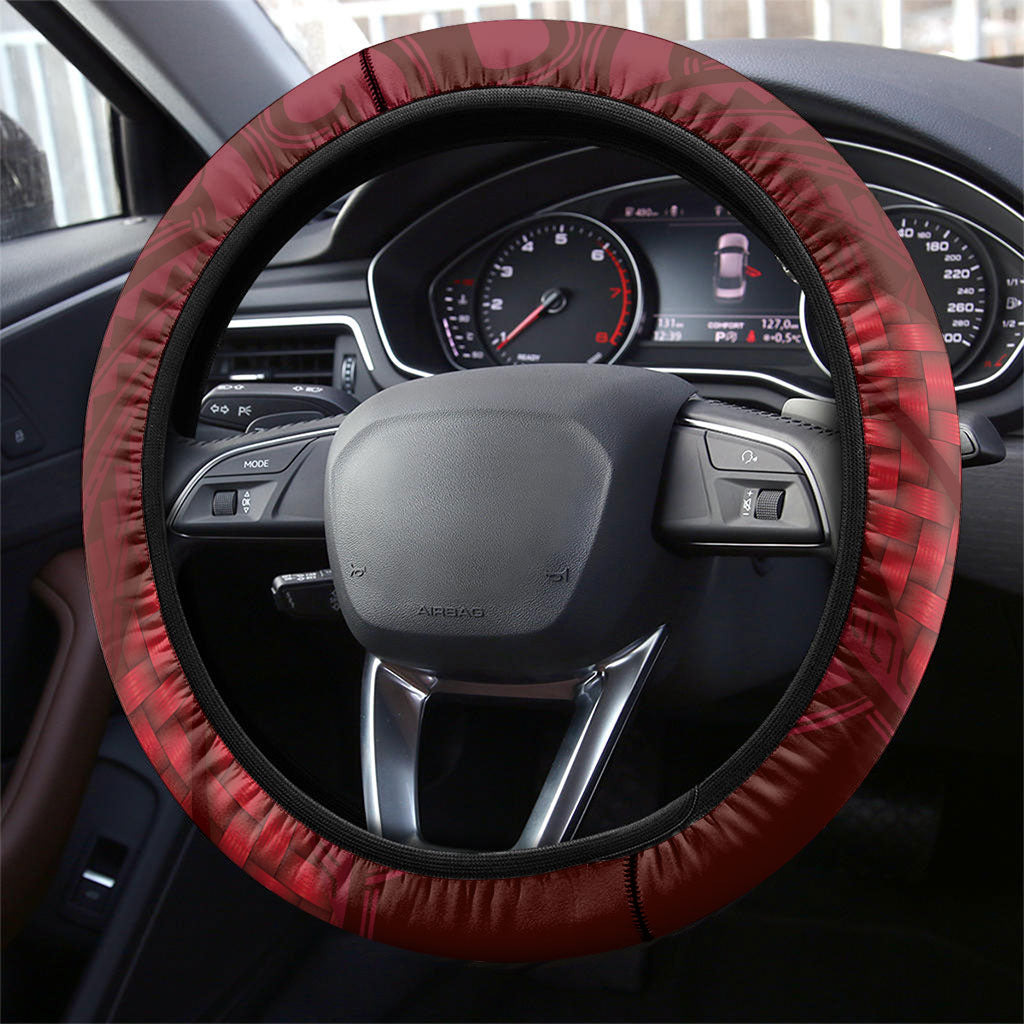 Rongoa Maori New Zealand Harakeke Steering Wheel Cover NZ Weaving Pattern Red LT14 - Polynesian Pride
