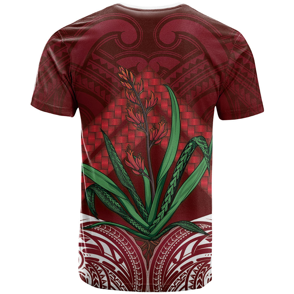 Rongoa Maori New Zealand Harakeke T Shirt NZ Weaving Pattern Red LT14 - Polynesian Pride
