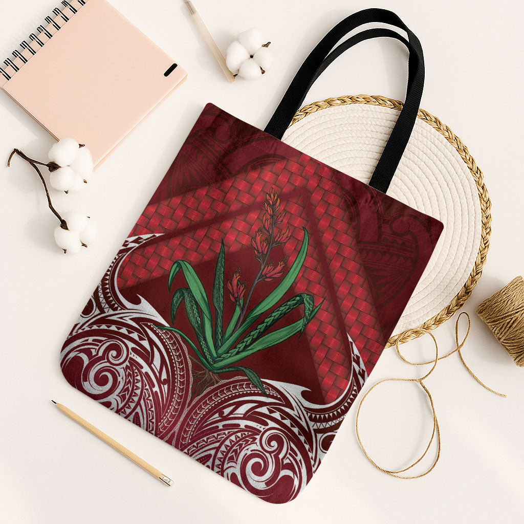 Rongoa Maori New Zealand Harakeke Tote Bag NZ Weaving Pattern Red LT14 Black Strap One Size Red - Polynesian Pride