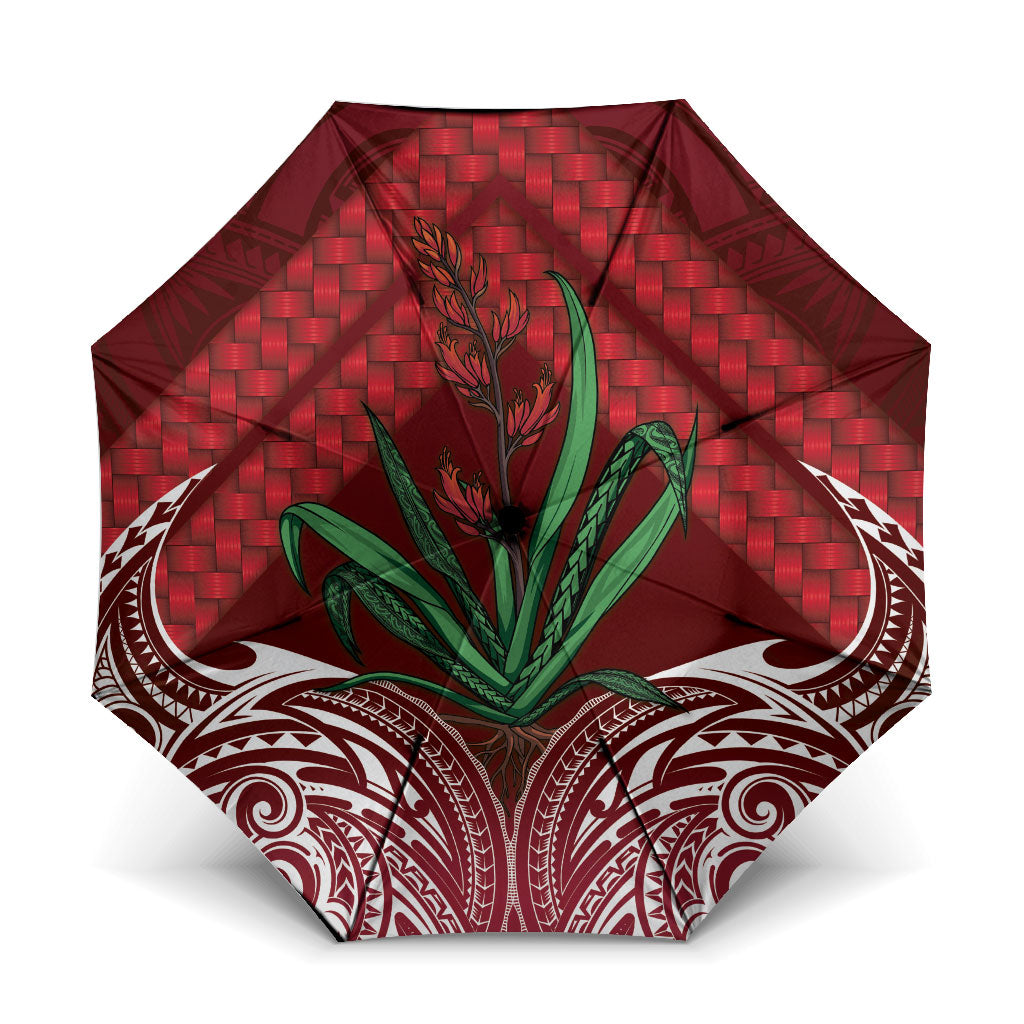 Rongoa Maori New Zealand Harakeke Umbrella NZ Weaving Pattern Red LT14 One Size Folded 11.42 inch Opened Diameter 37.4 inch Red - Polynesian Pride